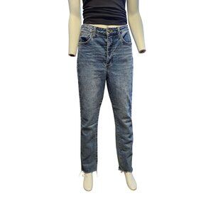 Sam Edelman The Stiletto Straight High Rise Jeans 10/30 Stretch Raw Hem